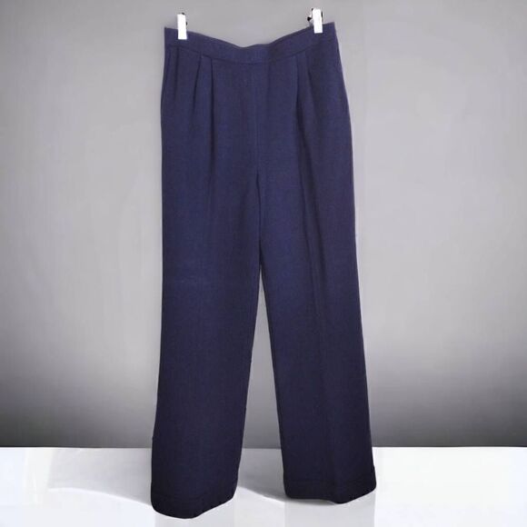 St John's Womens Pants Sz 12 Navy Blue Santana Knit Pull‎ Ons Pleat Front Vtg 02 - Picture 1 of 10